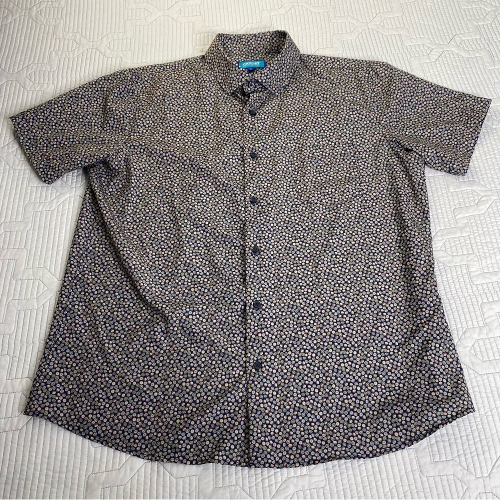 Catchit Sportswear Fruit Kiwi Citrus Print Button -up Shirt Size XL Short Sleeve